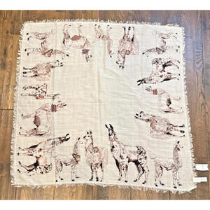 Madewell 100% Wool Scarf – Llama Design – 36" x 36" – Black/White – NEW With Tag